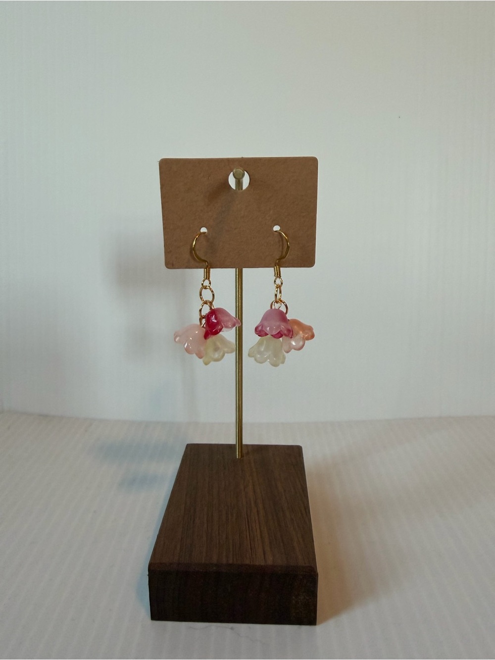 Handmade Glass Floral Drop Earrings - Gold Hooks